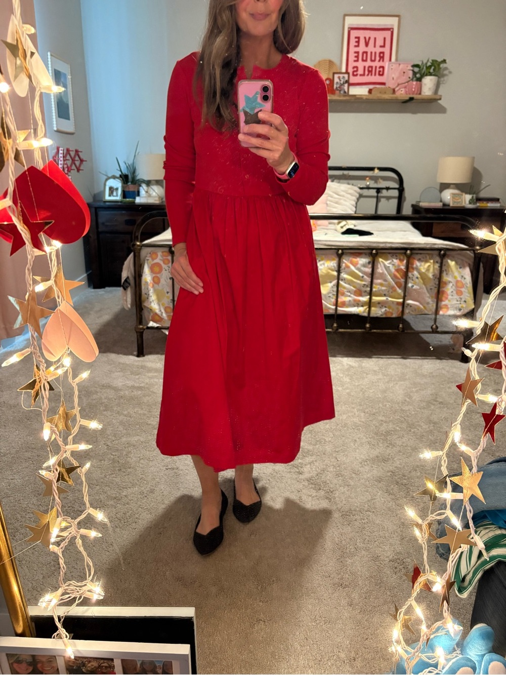 Maeve Red Long-Sleeve Midi Dress